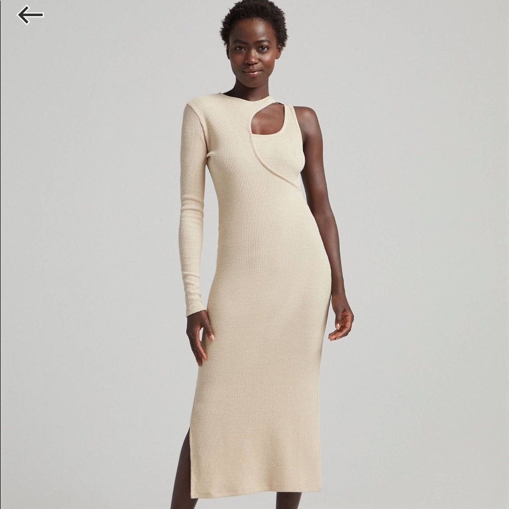 NWT ASOS Bershka asymmetric ribbed midi dress in cream
